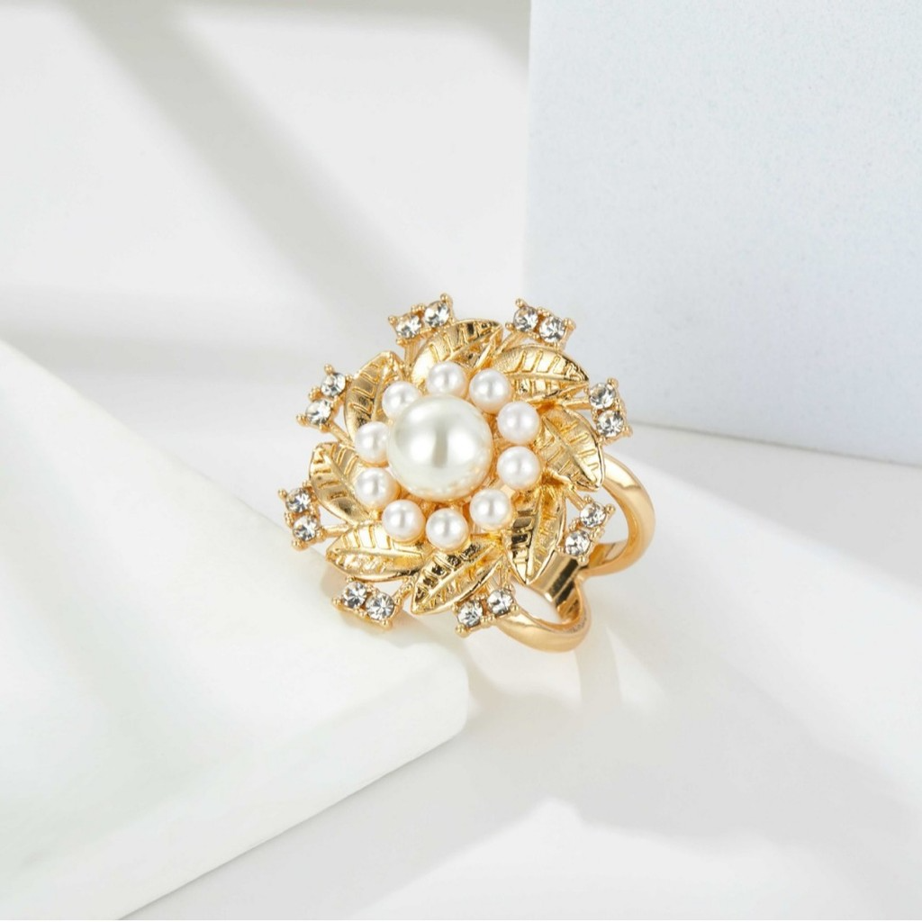 Gold Pearl Flower Spinning Ring - Multi-Use Anxiety Relief Fidget Ring & Scarf Buckle