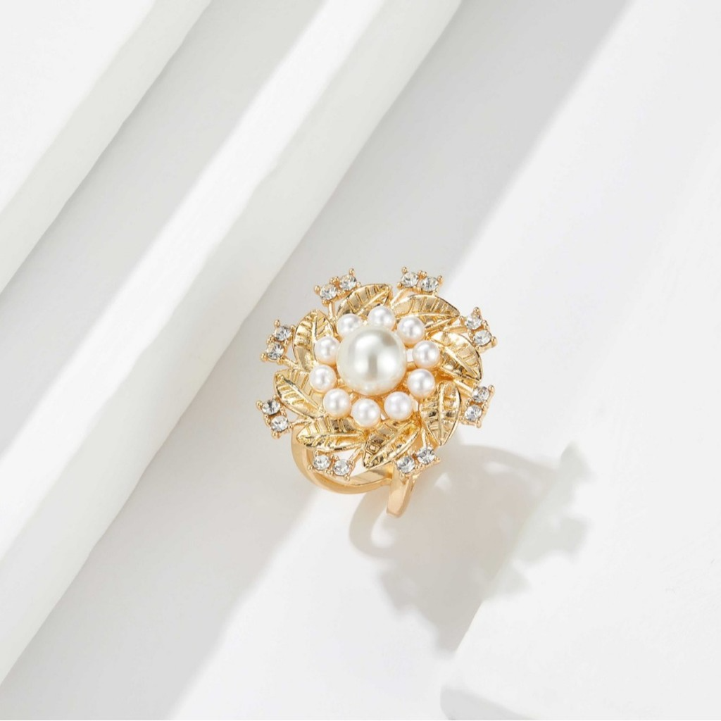 Gold Pearl Flower Spinning Ring - Multi-Use Anxiety Relief Fidget Ring & Scarf Buckle