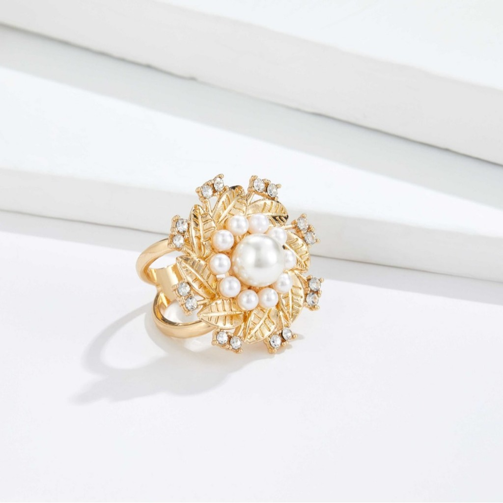 Gold Pearl Flower Spinning Ring - Multi-Use Anxiety Relief Fidget Ring & Scarf Buckle