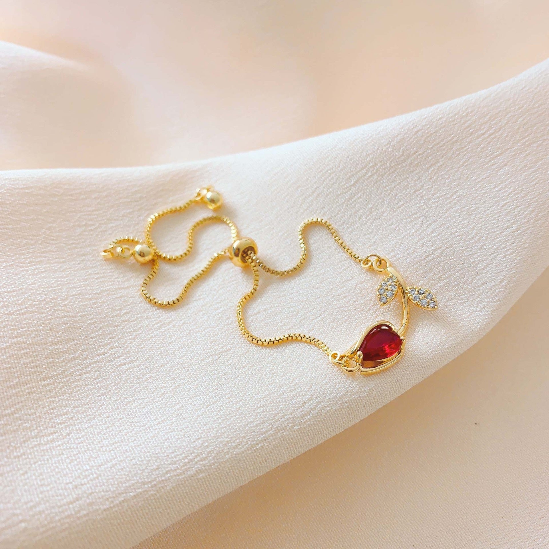 Gold Plated Tulip Crystal Bracelet - Adjustable Dainty Flower Bangle for Women