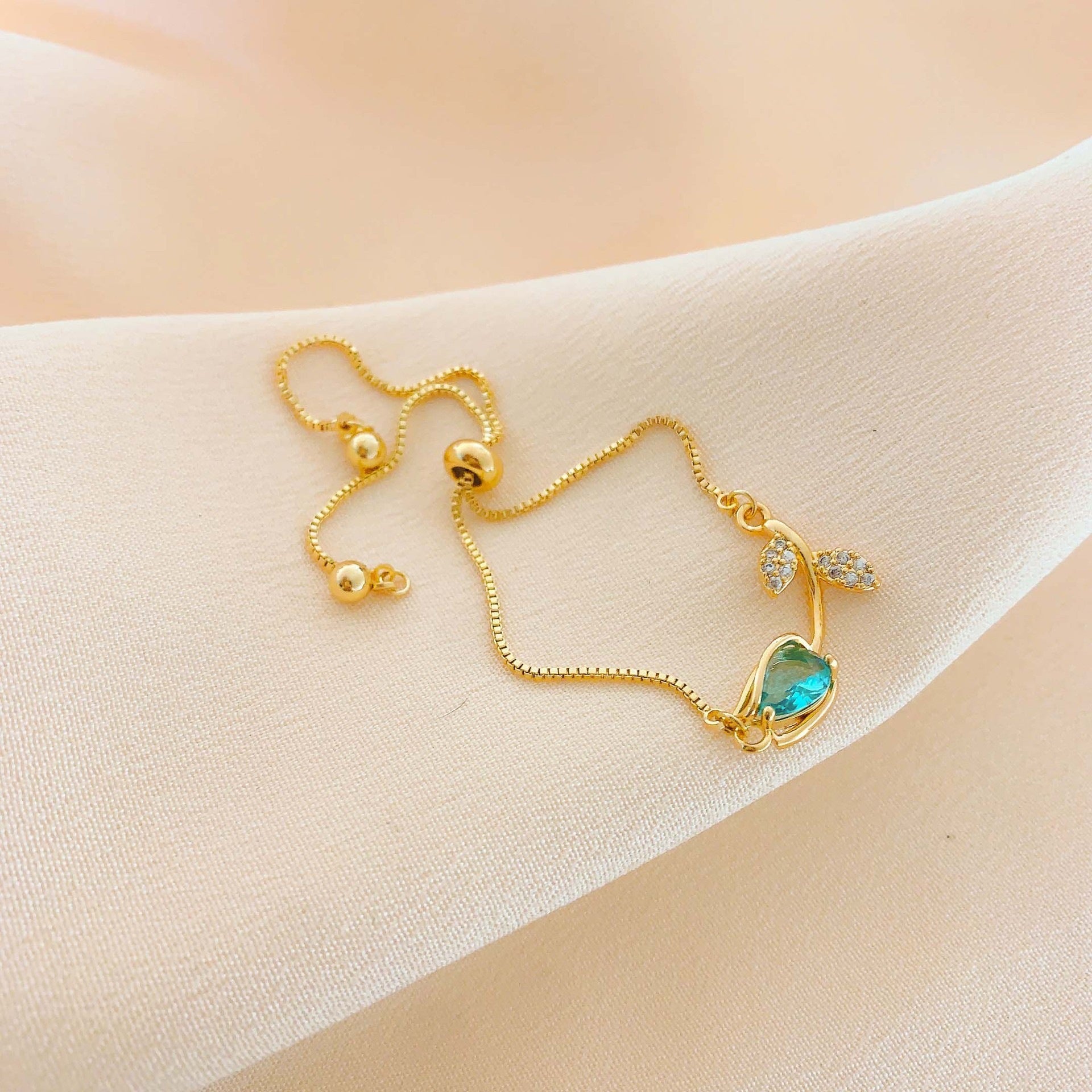 Gold Plated Tulip Crystal Bracelet - Adjustable Dainty Flower Bangle for Women
